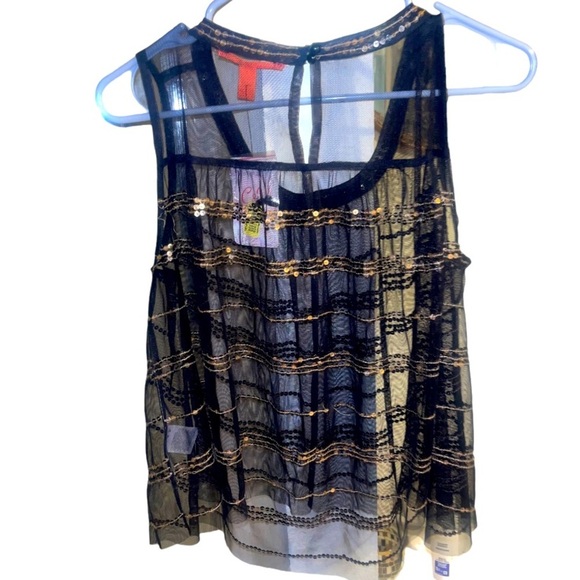 NWT!! C&V Chelsea & Violet Top Black Sheer Gold Sequin Sleeveless Blouse - Picture 1 of 10